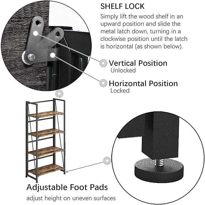 No-Assembly Folding Bookshelf Storage Shelves 4 Tiers Vintage Multifunctional Plant Flower Stand Storage Rack Shelves Bookcase for Home Office (Fire Board) - LeafyLoom