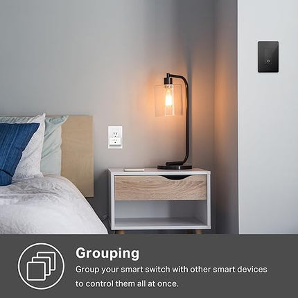 Kasa Smart Light Switch HS200-BL, Single Pole,Neutral Wire Required, 2.4GHz Wi-Fi Light Switch Compatible with Alexa and Google Home, UL Certified, No Hub Required, Black KasaSmartbyTP-Link