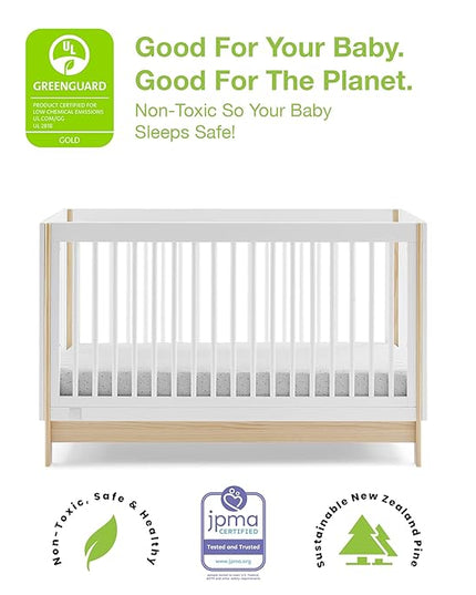 Delta Children babyGap Tate 4-in-1 Convertible Crib TrueSleep Crib and Toddler Mattress (Bundle), Bianca White/Natural - LeafyLoom
