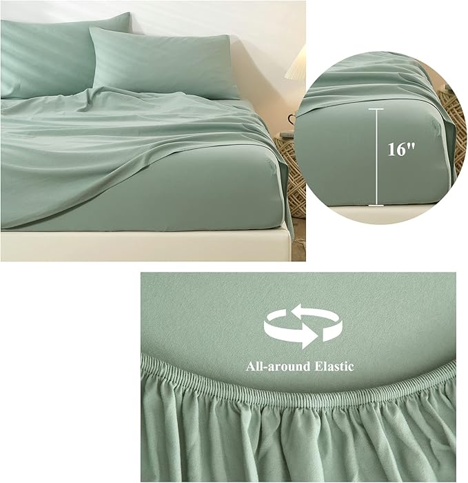 HighBuy Sage Green Sheets Twin XL 3 Piece Bed Sheets,16 Inch Deep Pocket,Luxury Soft Twin XL Sheet & Pillowcase Set,Fitted Sheets Twin XL,Cooling Sheets for Twin XL Bed - LeafyLoom