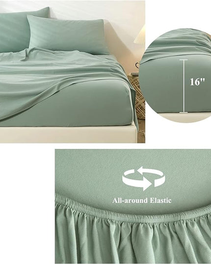 HighBuy Twin Bed Sheets Set - 3 Piece Bedding - Sage Green Washed Microfiber Sheets Twin,Breathale Sheets Shrinkage and Fade Resistant - Deep Pocket 16 Inch - Easy Fit Fitted Sheet,Pillowcases Set - LeafyLoom