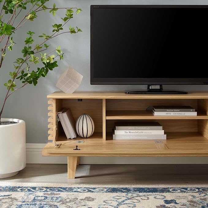 Modway Render Mid-Century Modern Low Profile 46 Inch TV Stand in Oak, 46" - LeafyLoom