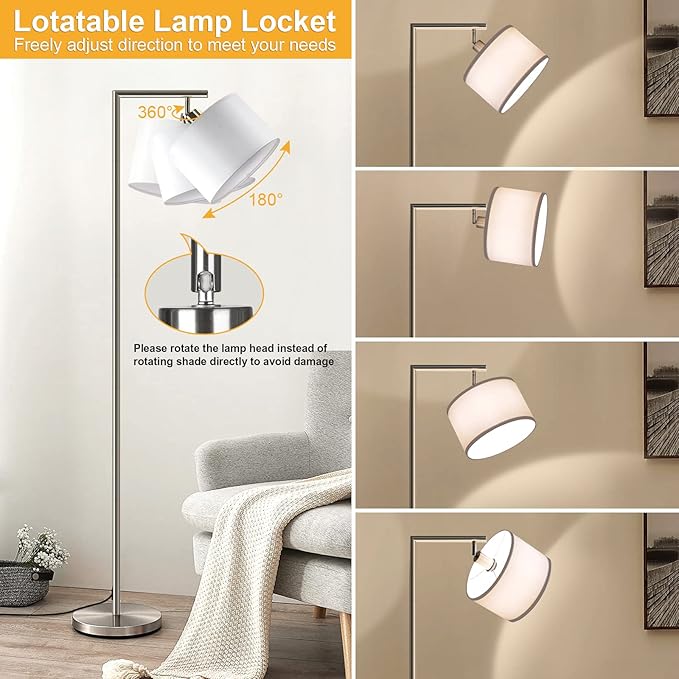 Boncoo Floor Lamps for Living Room, Standing Lamp Tall with Adjustable Silk Shade, Modern Stepless Dimmable Floor Lamp, LED Reading Standing Light for Bedroom Office Dorm Room, 9W Bulb Included - LeafyLoom