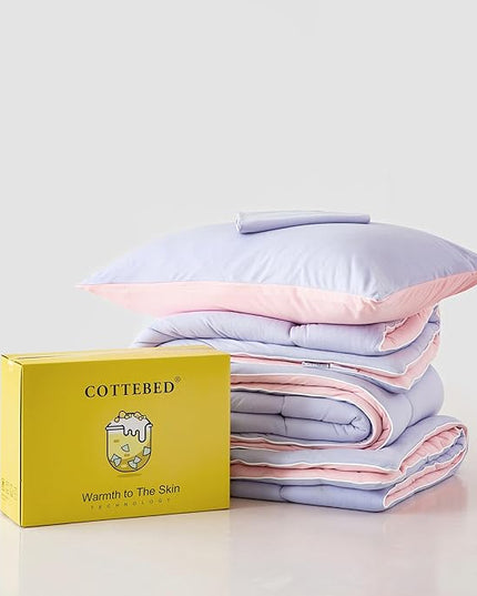 COTTEBED Reversible Ultra-Soft Warm King Size Comforter Set, California Cal King Down Comforter Cozy Fully Breathable Bedding 1 Down Alternative Quilt and 2 Pillowsham Winter Pink and Purple - LeafyLoom