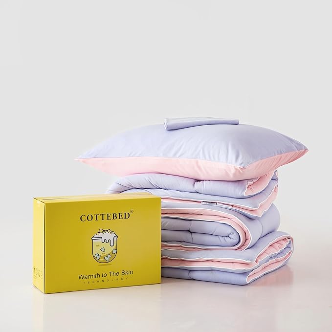 COTTEBED Reversible Ultra-Soft Warm King Size Comforter Set, California Cal King Down Comforter Cozy Fully Breathable Bedding 1 Down Alternative Quilt and 2 Pillowsham Winter Pink and Purple - LeafyLoom