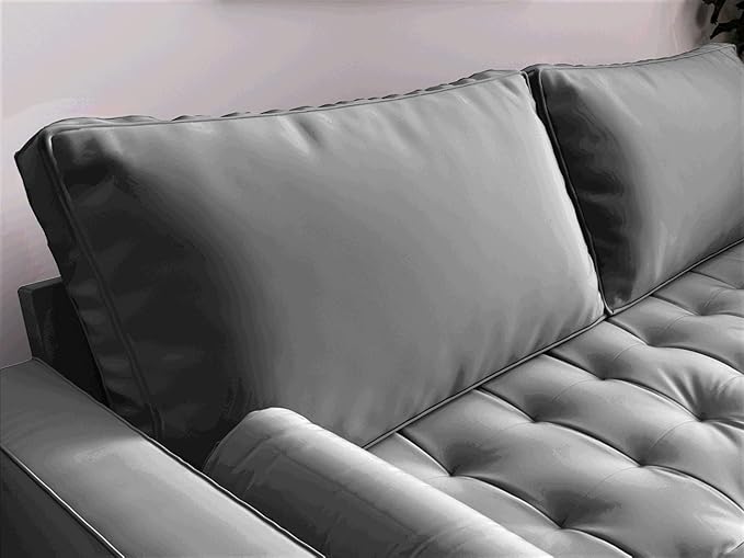 S5457 Mid Century Modern Velvet Upholstered Tufted Living Room Sofa, 69.68", Grey - LeafyLoom