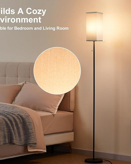 Grey Floor Lamp for Bedroom Modern - 3 Color Temperature Black Standing Lamps with Pull Chain Switch, Tall Lamp for Office Home Nursery and Hotel, Pole Lamp for Reading - LeafyLoom