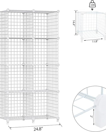 Wolizom Wire Cube Storage, Metal Grids Shelves Bookshelf, Stackable Modular Shelving Organizer, DIY Closet Bookcase Bookshelf, Grid Storage Shelf for Bedroom, Living Room, Office (White, 8 Cube) - LeafyLoom