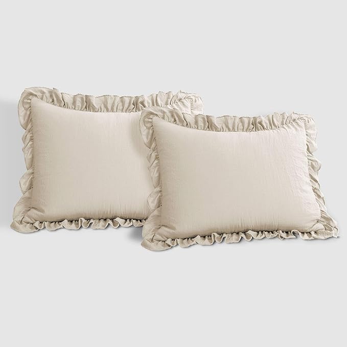 Lush Decor Reyna Ruffle Comforter Set - 3 Piece Cozy Ruffled Bedding Set - Timeless Elegance and Comfort for Bedroom - California King, Wheat - LeafyLoom