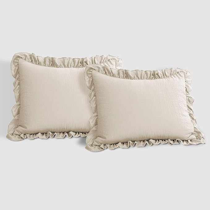 Lush Decor Reyna Ruffle Comforter Set - 3 Piece Cozy Ruffled Bedding Set - Timeless Elegance and Comfort for Bedroom - King, Wheat - LeafyLoom