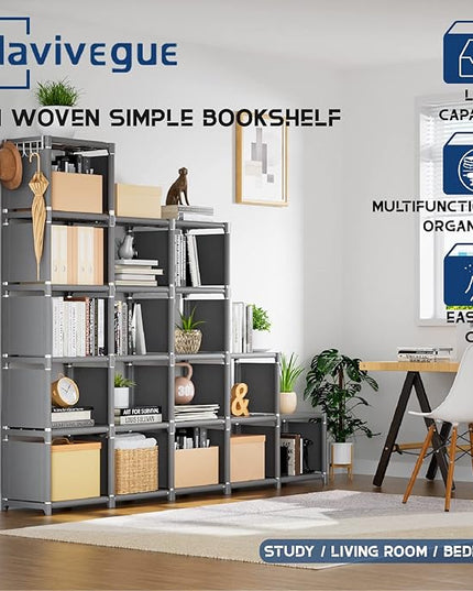 Mavivegue Bookshelf,18 Cube Storage Organizer,Extra Large Book Shelf Organizer,Tall Bookcase Shelf,Book Cases/Shelves,Grey Cube Shelf,Cubbies Closet Shelves for Bedroom,Living Room,Home,Office - LeafyLoom