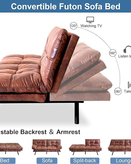 MUUEGM Futon Couch Bed Sleeper Convertible Modern Memory Foam Love seat,Faux Leather Foldable Daybed for Living Room Office Apartment,Adjustable Armrest&Backrest Sofas, Light Brown - LeafyLoom