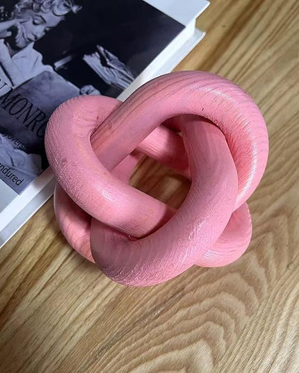 Wood Knot Decor -Coffee Table Decor Shelf Decor Table Books Hand Carved Home Decoration Boho Country Rustic Modern Shabby Chic Style Decor 3 Link Wooden Knot Chain Link Decor (Pink) - LeafyLoom