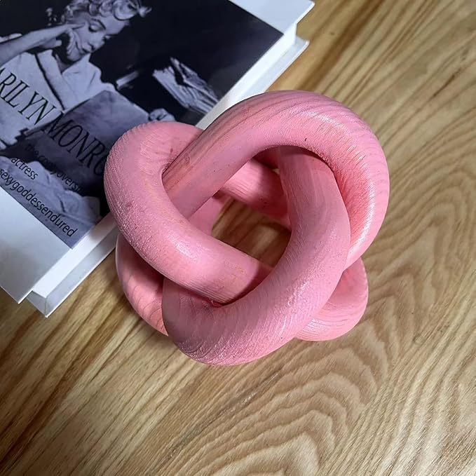 Wood Knot Decor -Coffee Table Decor Shelf Decor Table Books Hand Carved Home Decoration Boho Country Rustic Modern Shabby Chic Style Decor 3 Link Wooden Knot Chain Link Decor (Pink) - LeafyLoom