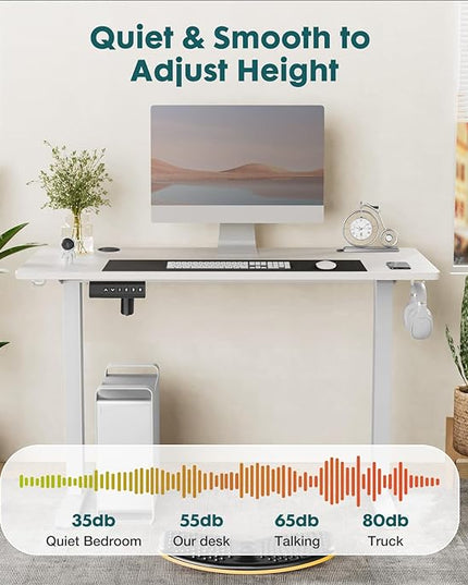 SMUG Standing Desk, Adjustable Height Electric Sit Stand Up Down Computer Table, 40x24 Inch Ergonomic Rising Desks for Work Office Home, Modern Lift Motorized Gaming Desktop Workstation, White - LeafyLoom