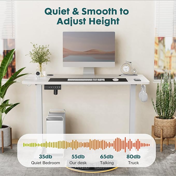 SMUG Electric Standing Desk, 55 x 24 Inch Ergonomic Adjustable Desk Stand with Memory Preset, Modern Style, Suitable for Office, Drafting, Writing, Gaming, White - LeafyLoom