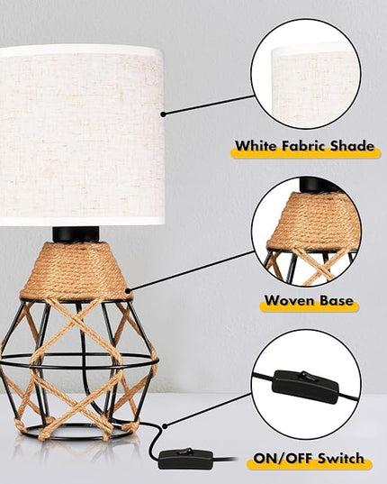 Hamilyeah Woven Table Lamps Set of 2, Farmhouse Lamps for Nightstand with On/Off Switch, Bedside Lamps with Fabric Shade, Modern Simple Lamps for Bedroom, Living Room,home office - LeafyLoom