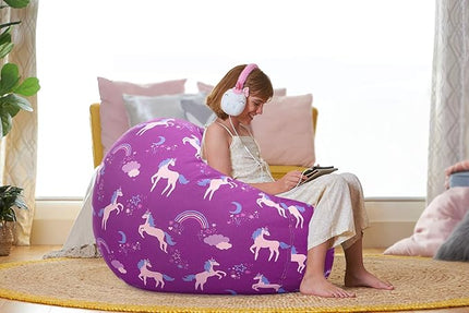 Aubliss Stuffed Animal Bean Bag Storage Chair (Purple Unicorn, X-Large (48'')) - LeafyLoom