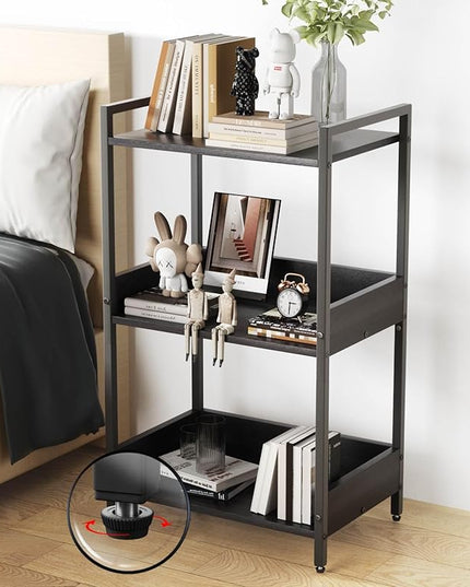 Bookshelf, 3 Tier Industrial Small Book Shelf, Small Storage Bookcase with Organizer, Freestanding Open Shelf for Small Spaces, Bedroom, Living Room Black BS70BS - LeafyLoom