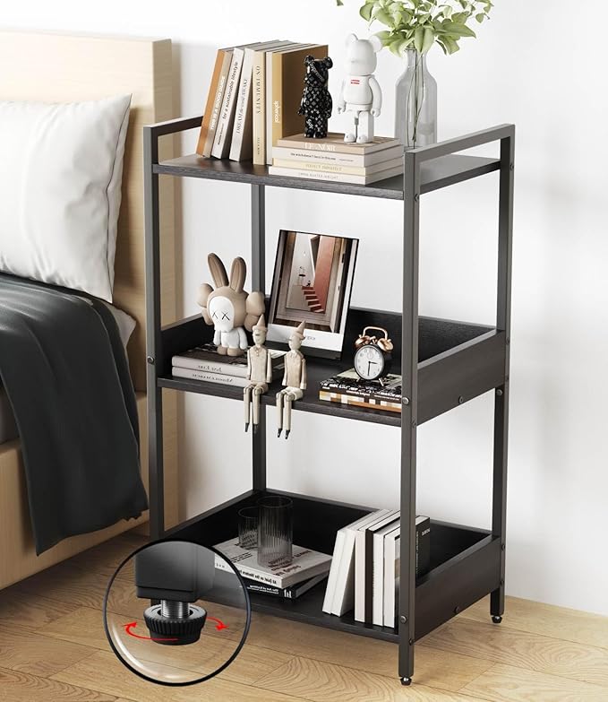 Bookshelf, 3 Tier Industrial Small Book Shelf, Small Storage Bookcase with Organizer, Freestanding Open Shelf for Small Spaces, Bedroom, Living Room Black BS70BS - LeafyLoom