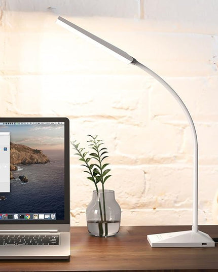 Vansuny LED Desk Lamp with USB Charging Port, Eye-Caring, 5 Color Modes,6 Brightness Levels, Touch Control, Flexible Gooseneck, Memory Function for Dorm Office Work Bedroom (12W,White) - LeafyLoom