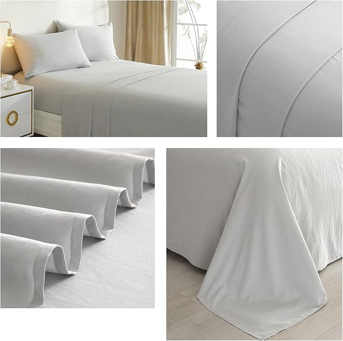 Luxury Soft King Size Sheet Set - Breathable & Cooling Sheets - Hotel Quality Bed Sheets King - Extra Soft - Deep Pockets 16 Inch - Easy Fit - 4 Piece Set - Wrinkle Free King Sheets,Light Grey - LeafyLoom