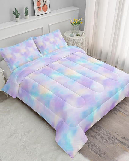 Axolotl Tie Dye Bedding Set Twin,Pink Blue Purple Comforter Set,Boho Psychedelic Bedding Colorful Tie Dye Pastel Comforter Set,Rainbow Bedding Set for Kids Girls Teens Women,1 Quilt 2 Pillowcases - LeafyLoom