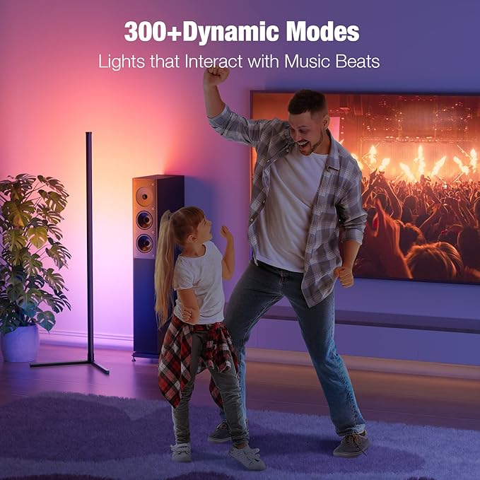 bedee LED Corner Floor Lamp: 50" RGB 16 Million Color Changing Floor Lamp with Music Sync, Modern Standing Ambient Light with APP & Remote Control, DIY Modes & Timer for Living Room Gaming Room Decor - LeafyLoom