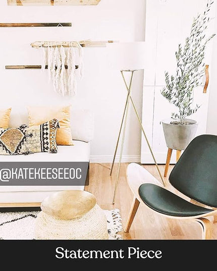 Brightech Jaxon LED Floor lamp, Modern Lamp for Living Rooms & Offices, Tall Lamp with Contemporary Drum Shade, Gold Tripod Standing Lamp for Bedroom Reading, Great Living Room Decor - Brass - LeafyLoom