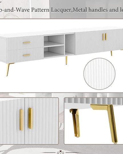 NicBex TV Stand for 75+ Inch TV Modern TV Media Console Table with 5 Champagne Legs and Versatile Storage,Entertainment Center with Storage for Living Room,Bedroom,70.9 Inch,White - LeafyLoom