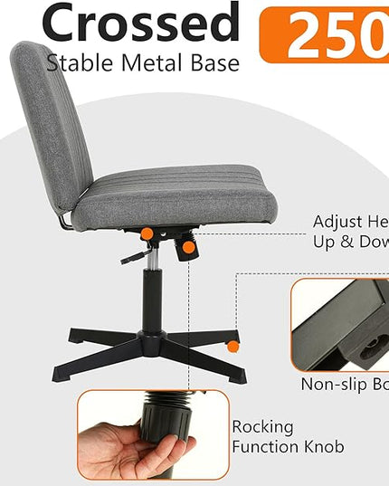 FDW Criss Cross Chair Armless Cross Legged Office Desk Chair Adjustable Swivel Ergonomic Gaming Chair No Wheels Backrest with Wide Seat Native Sponge Computer Task Vanity Chair for Home Office,Grey - LeafyLoom
