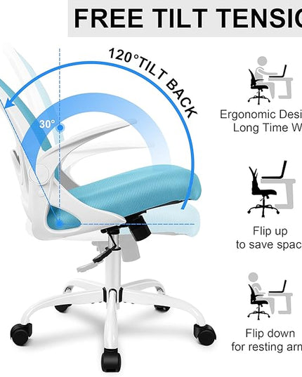 Primy Office Chair Ergonomic Desk Chair with Adjustable Lumbar Support and Height, Swivel Breathable Desk Mesh Computer Chair with Flip up Armrests for Conference Room（Blue） - LeafyLoom