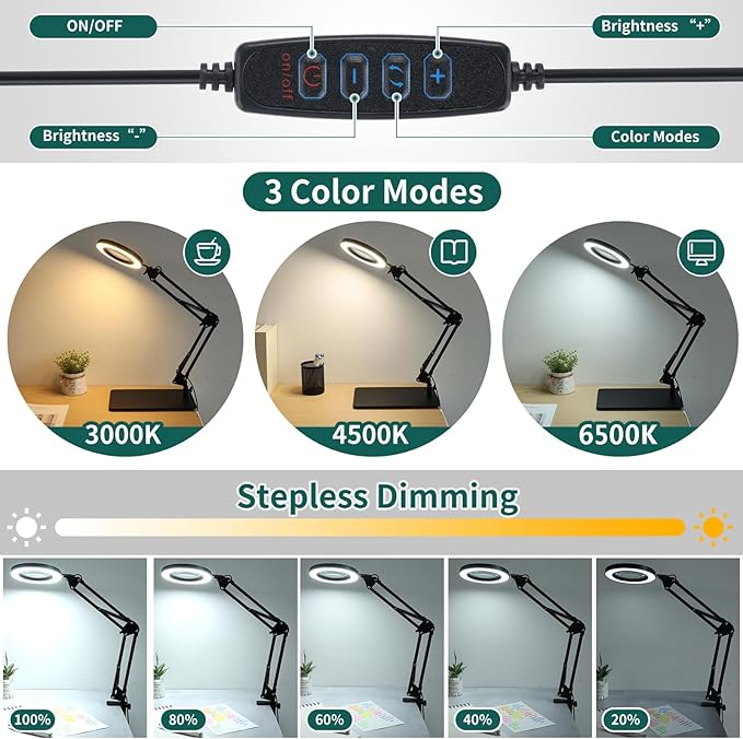 10X Magnifying Glass with Light, YOUKOYI 3-in-1 LED Magnifying Light, 3 Modes Stepless Dimming Magnifying Lamp with Magnetic Helping Hands & Heavy Duty Base Plate for Close Work Reading Repair Crafts - LeafyLoom