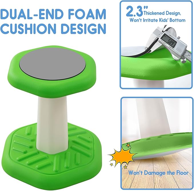 Kids Wobble Stool Chair Seat, Flexible Classroom Seating Improves Focus, Posture & Helps ADHD/ADD. Wobble Stools for Classroom Seating, Ages 3-8, Blue+Green - LeafyLoom