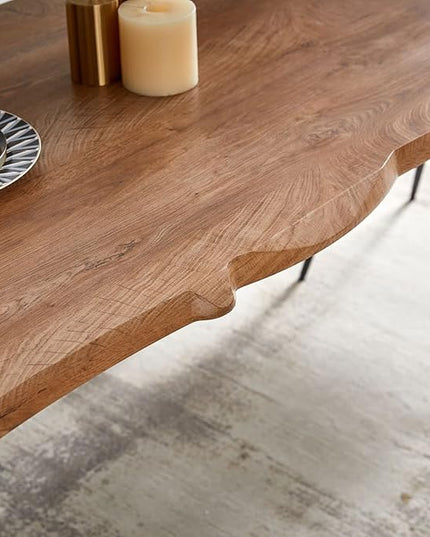 NicBex Dining Table Kitchen Table Farmhouse S Shape Irregular MDF Dining Table Metal Legs Wood Design Table Top Rectangular Dining Table, Easy Assembly, Walnut - LeafyLoom