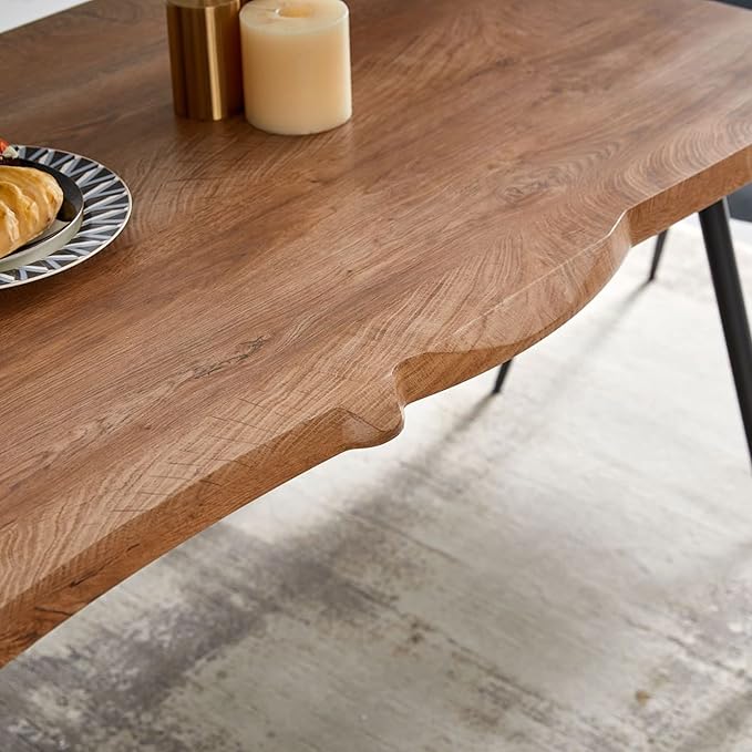 NicBex Dining Table Kitchen Table Farmhouse S Shape Irregular MDF Dining Table Metal Legs Wood Design Table Top Rectangular Dining Table, Easy Assembly, Walnut - LeafyLoom