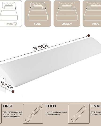 Bed Wedge Pillow,Headboard Pillow,Mattress Wedge,Close The Gap (0-8") Between Your Mattress and Headboard,Bed Gap Filler (White, Twin) - LeafyLoom