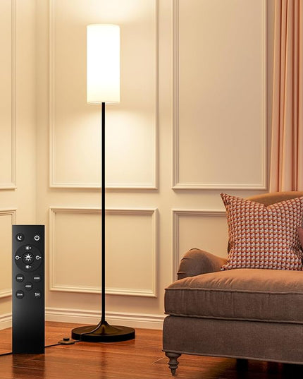 LED Floor Lamp for Living Room, Dimmable Standing Lamps with Foot Switch,Remote Custom Color Temperature Black Pole Lamp with Lampshade,12W Led Bulb Tall Lamps for Bedroom Office Kid Room - LeafyLoom