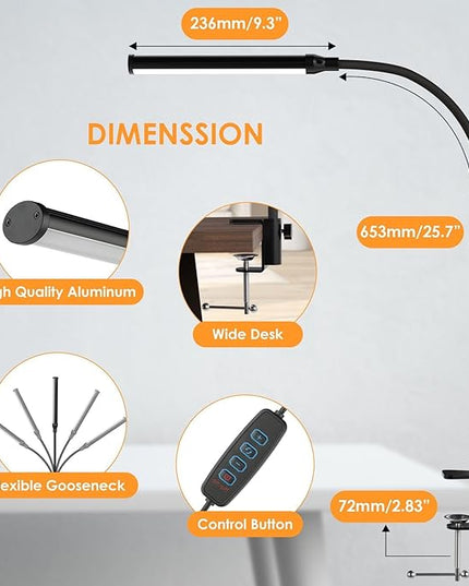 ShineTech LED Desk lamp with Clamp, Eye-Caring Clip Lights for Home Office, 3 Colors Full Brightness, Flexible Gooseneck USB Adapter Table Lamp, Black - LeafyLoom