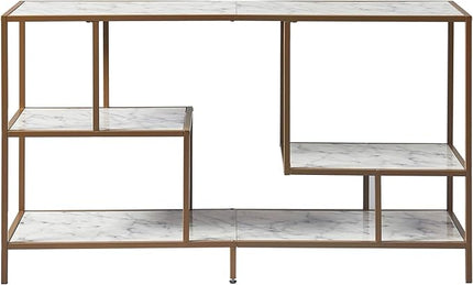 Teamson Home Marmo Sideboard Storage Cabinet TV Stand with Faux Marble Top for Livingroom Home and Office, 32 Inch Height, Brass - LeafyLoom