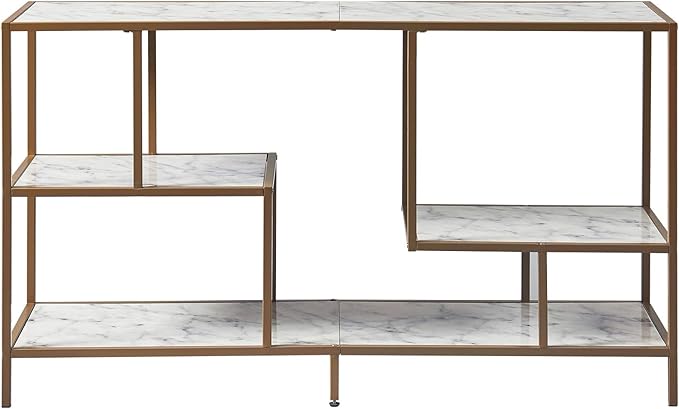 Teamson Home Marmo Sideboard Storage Cabinet TV Stand with Faux Marble Top for Livingroom Home and Office, 32 Inch Height, Brass - LeafyLoom