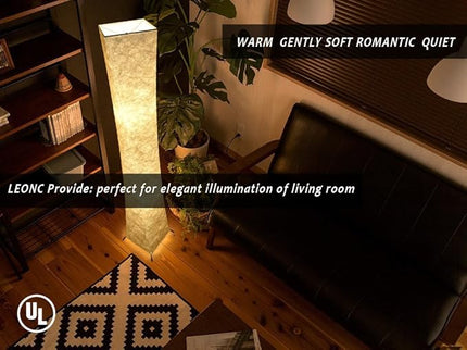 LEONC 52" Inch LED Floor Lamp with Fabric Shade & 2 Bulbs for Bedroom Living Room Warm Atmosphere (Slim Size: 7.8 x 7.8 x 52-Inch) - LeafyLoom