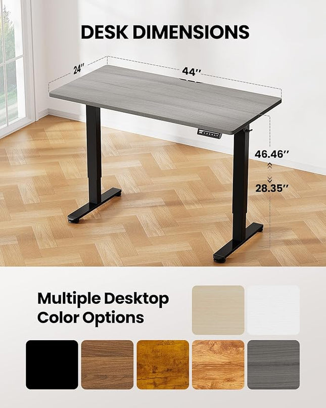 ErGear Height Adjustable Electric Standing Desk, 44 x 24 Inches Small Sit Stand up Desk, Memory Computer Home Office Desk (Grey) - LeafyLoom
