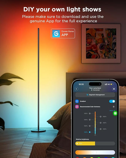 Govee RGBIC Floor Lamp, LED Corner Lamp Works with Alexa, 1000 Lumen Smart Modern Floor Lamp with Music Sync and 16 Million DIY Colors, Color Changing Standing Floor Lamp for Bedroom Living Room Black Govee
