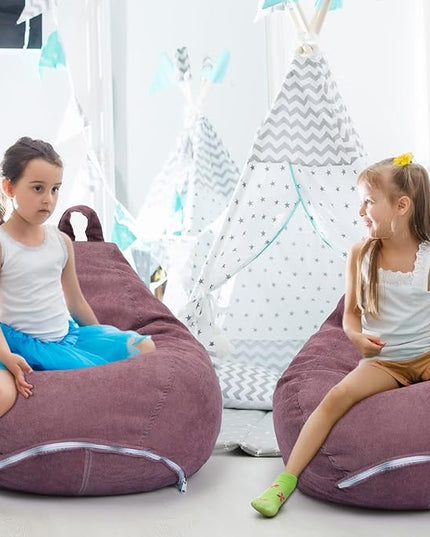 2 Pcs 100L Stuffed Animal Storage Bean Bag Chair Cover (No Filler) for Kids Soft Corduroy Stuffable Bean Bag Zipper for Organizing Children Plush Toys(Dusty Pink) - LeafyLoom