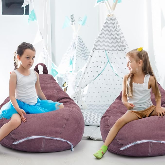 2 Pcs 100L Stuffed Animal Storage Bean Bag Chair Cover (No Filler) for Kids Soft Corduroy Stuffable Bean Bag Zipper for Organizing Children Plush Toys(Dusty Pink) - LeafyLoom