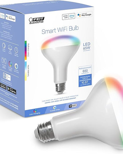 Feit Electric BR30 Smart Flood Light Bulb,2.4GHz WiFi Color Changing and Dimmable, No Hub, Works with Alexa or Google Assistant, BR30/RGBW/CA/AG, 65W, Multi-Color (RGBW), 1 Count (Pack of 1) FeitElectricCompany