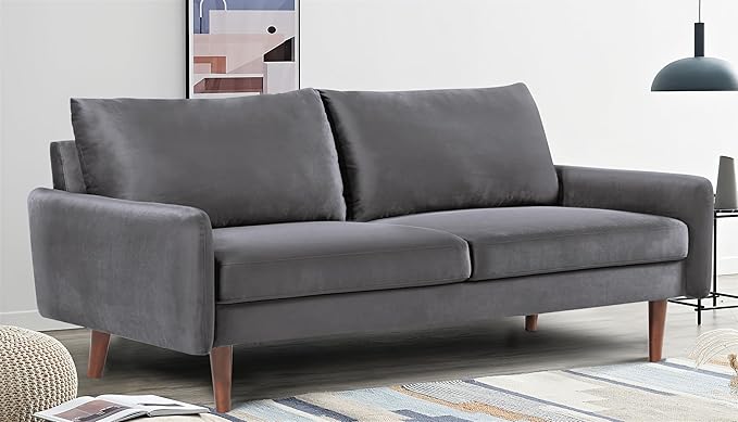 US Pride Furniture Kent Modern Velvet Sofa, Comfortable 3 Seater Couch for Living Rooms and Small Spaces, Ideal Studio Apartment Furniture with Sleek Design, Grey - LeafyLoom