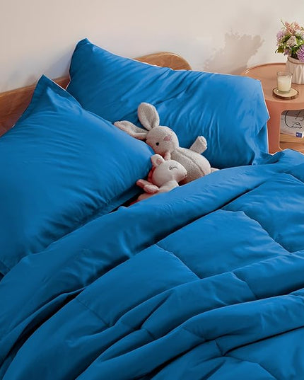 SLEEP ZONE Kids Twin Bedding Comforter Set - Super Cute & Soft Kids Bedding 5 Pieces Set with Comforter, Sheet, Pillowcase & Sham (Blue) - LeafyLoom