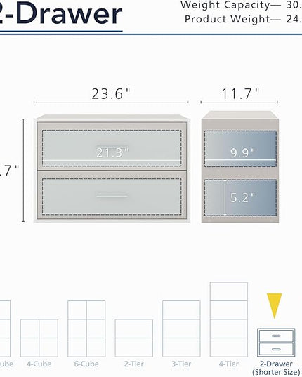 Apexa 2-Drawer Wooden Stackable Storage Drawers, Small Food Pantry Cabinet, Cajonera De Madera, Underbed Drawer Dorm Teen Room Decor & Bedroom, Home Office, Kitchen, Greige - LeafyLoom